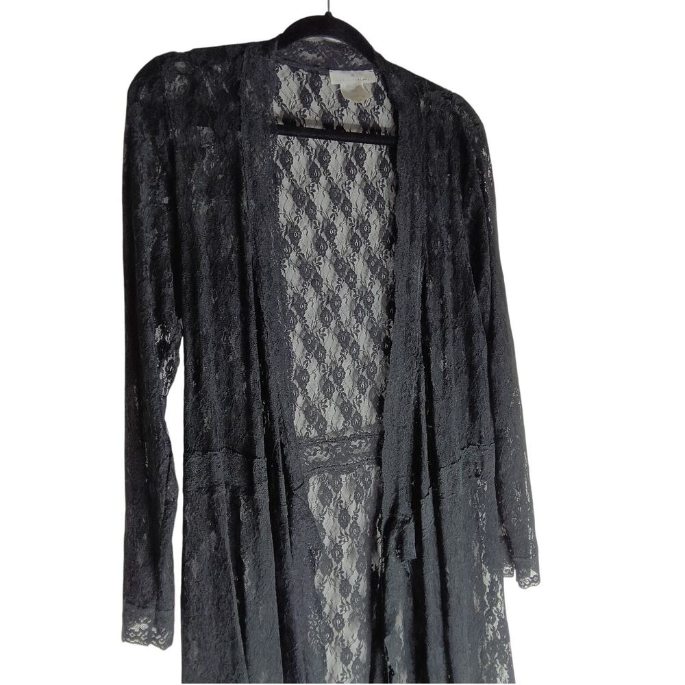 Papillon Blanc Black Long-Sleeve Lace Open/Tie Front Duster - L - Picture 5 of 6